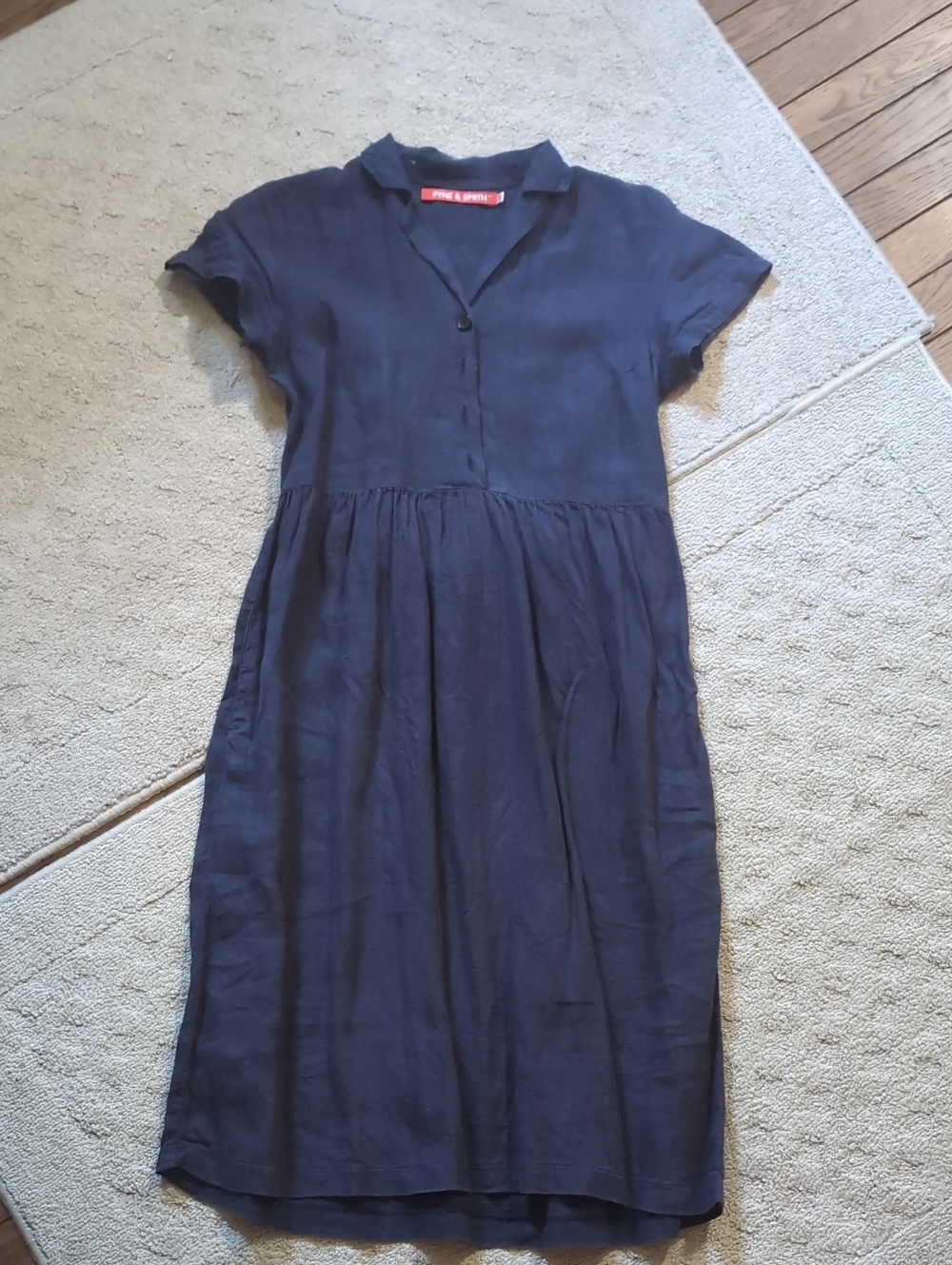 Pyne & Smith Navy Button-Front Midi Dress